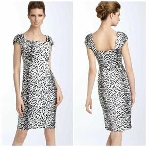 Tadashi Shoji Leopard Print Ruched Front Square Neckline Sheath Dress Size 8